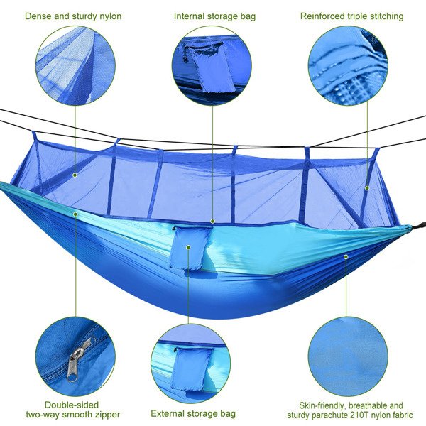 Portable Double Camping Hammock - Mosquito Net, 600 lb Capacity