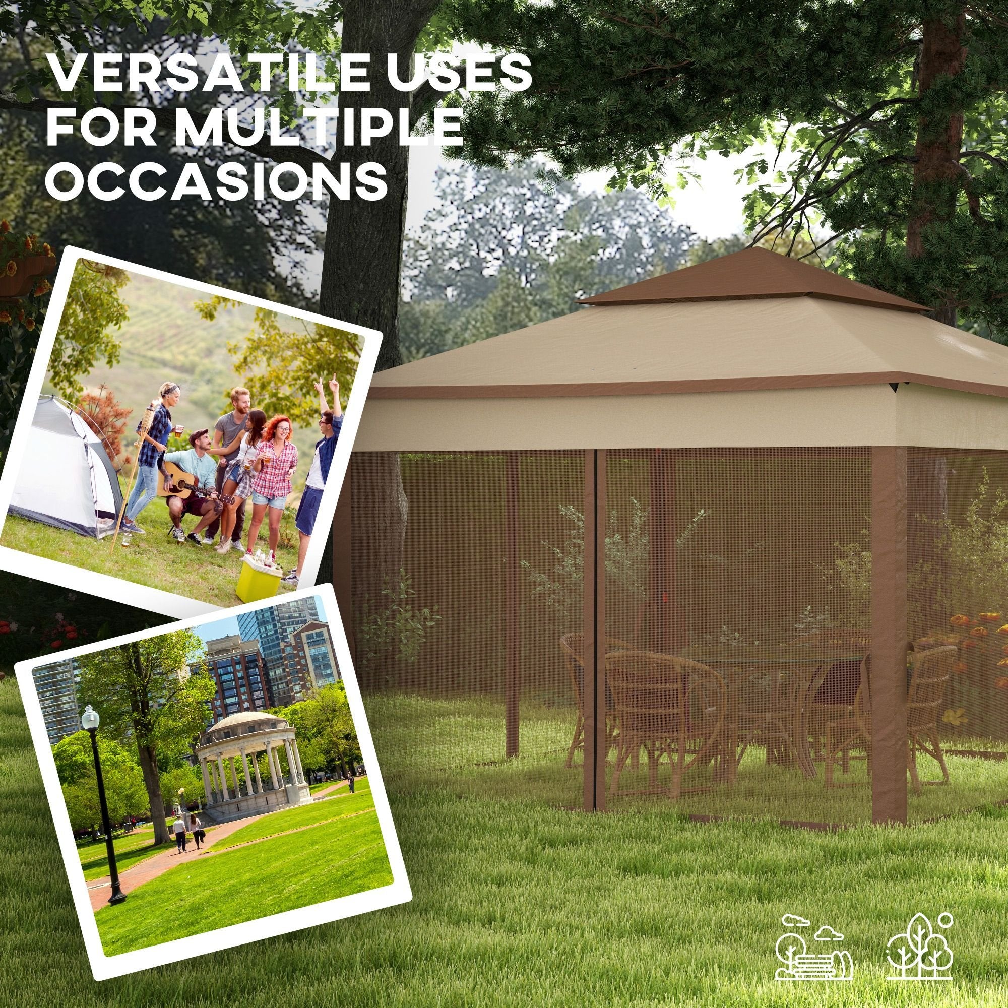 Outdoor Patio Pop Up Canopy Gazebo Shelter with Zipper Netting, Carry Bag