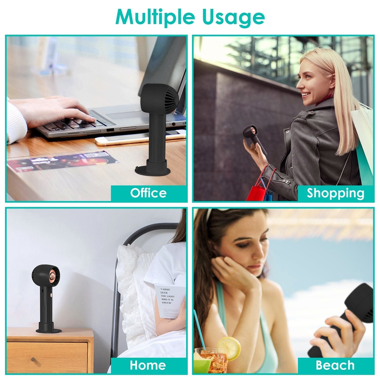Portable Rechargeable Handheld Fan – Quiet Personal Desk & Phone Holder Fan with 3 Speeds & Removable Base