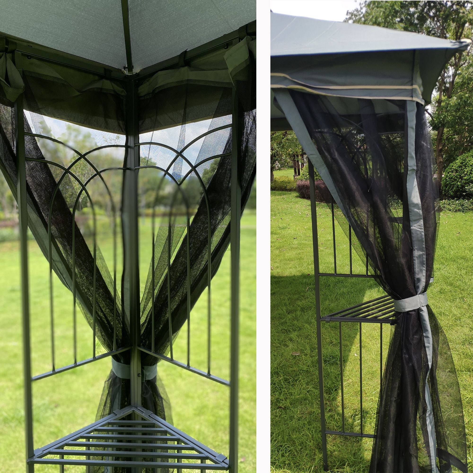 13' x 10' Patio Gazebo Canopy - Double Roof with Mosquito Netting