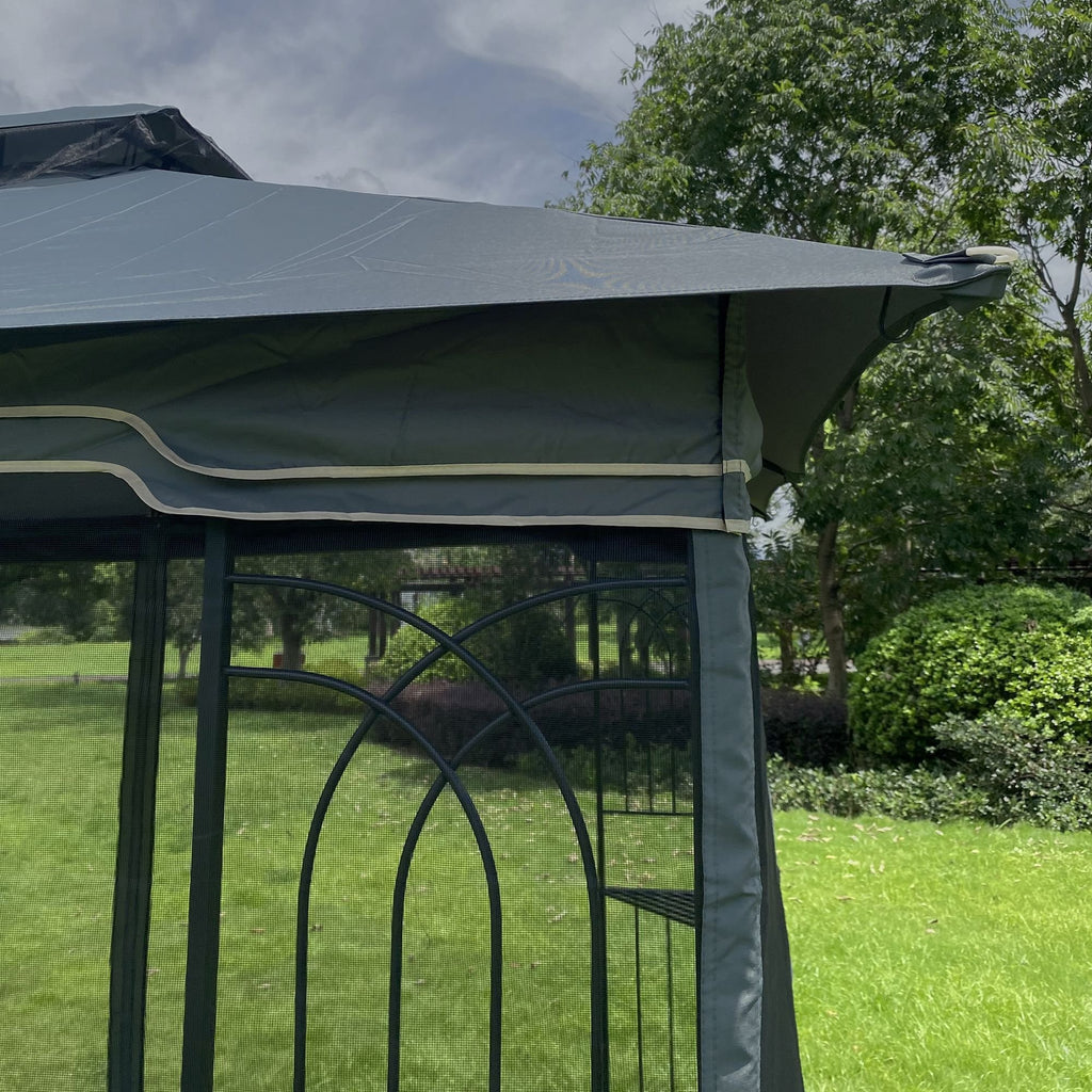 13' x 10' Patio Gazebo Canopy - Double Roof with Mosquito Netting