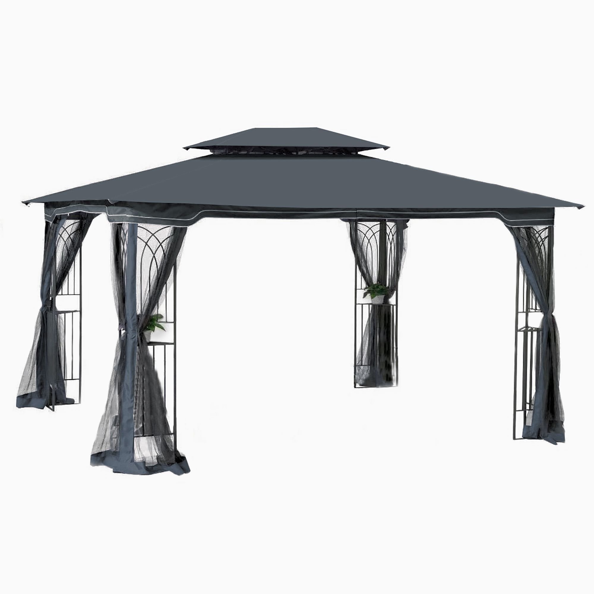13' x 10' Patio Gazebo Canopy - Double Roof with Mosquito Netting