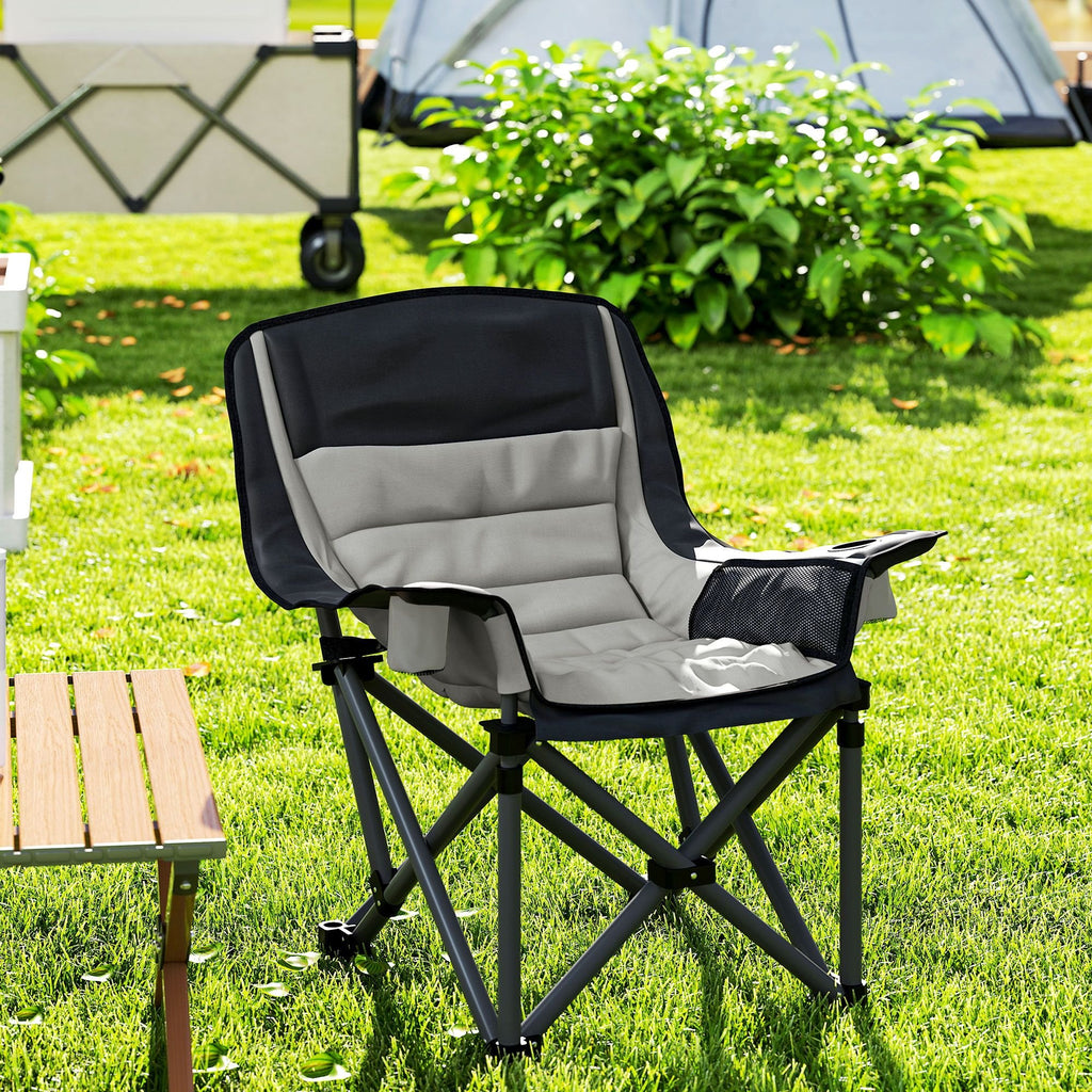 Padded Folding Camping Chair - Portable with Cup Holder & Side Pockets