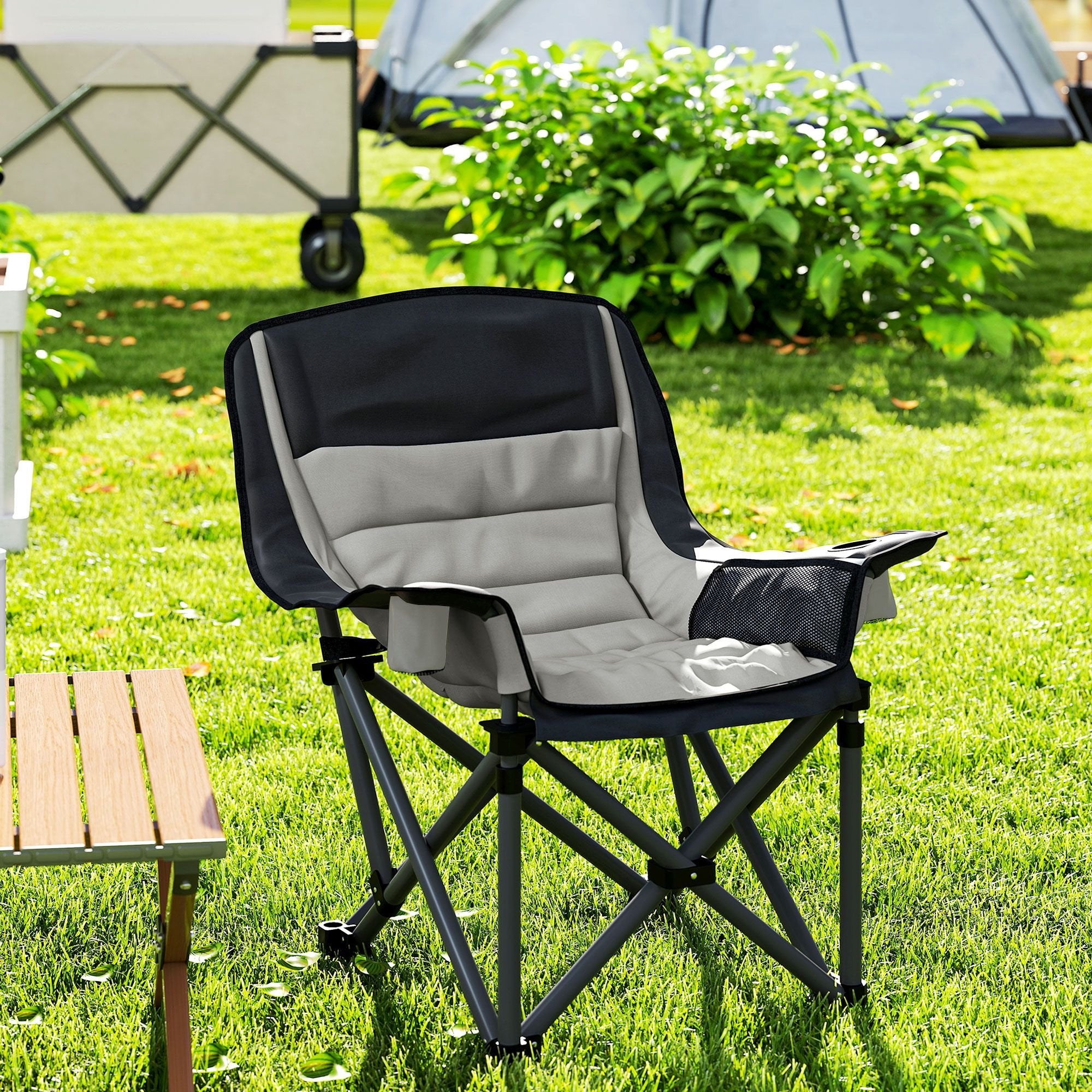 Padded Folding Camping Chair - Portable with Cup Holder & Side Pockets