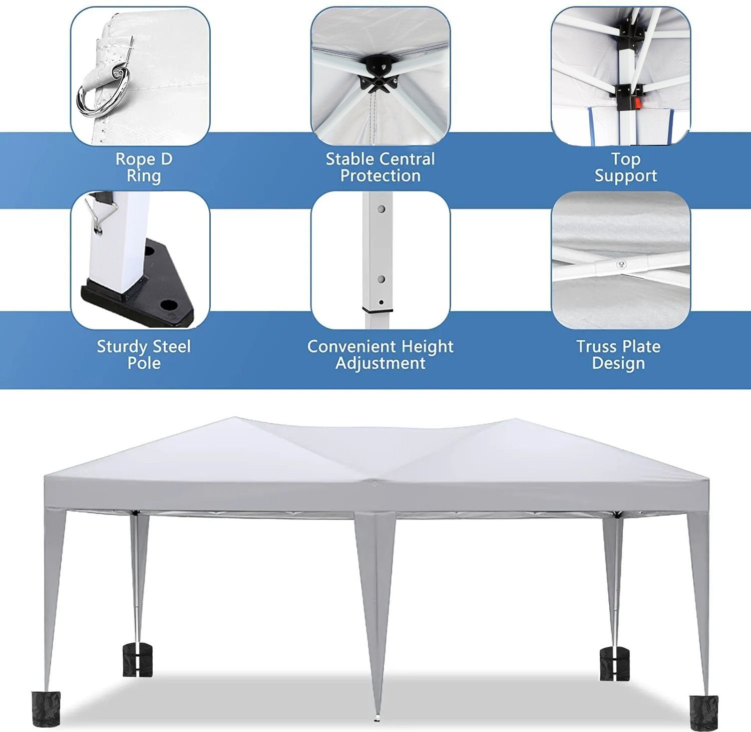 10'x20' EZ Pop Up Canopy with 6 Removable Sidewalls, Carry Bag & Weight Bags
