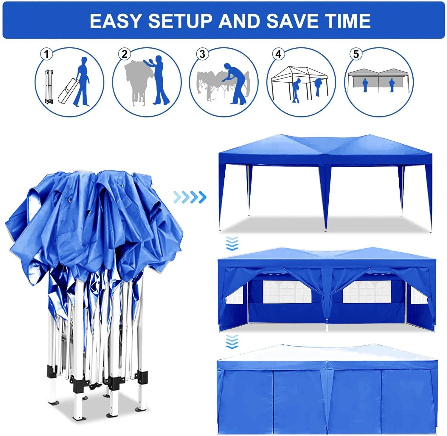 10'x20' EZ Pop Up Canopy with 6 Removable Sidewalls, Carry Bag & Weight Bags
