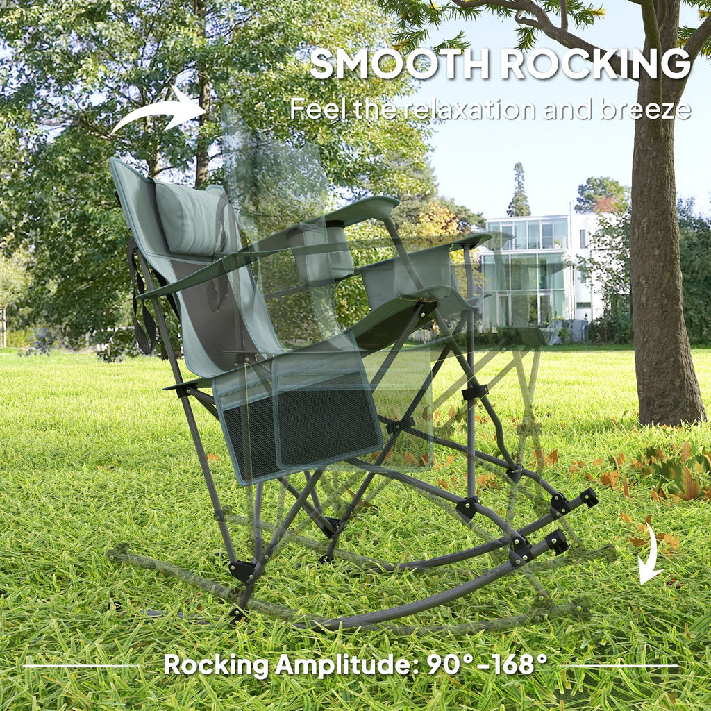 Folding Rocking Camping Chairs - Portable with Headrest, Cooler & Cup Holder