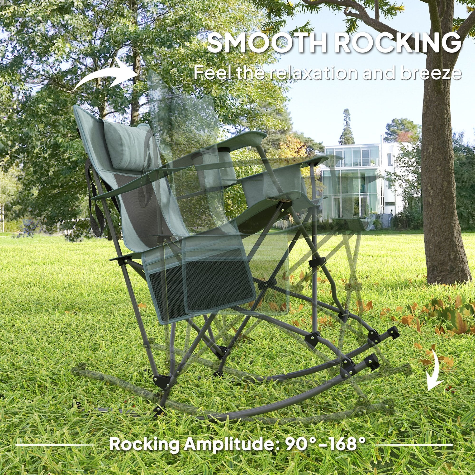 Folding Rocking Camping Chairs - Portable with Headrest, Cooler & Cup Holder