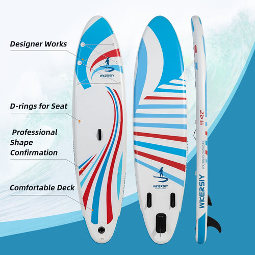 11' Inflatable Paddle Board SUP – Includes Paddle, Backpack, Pump & Leash