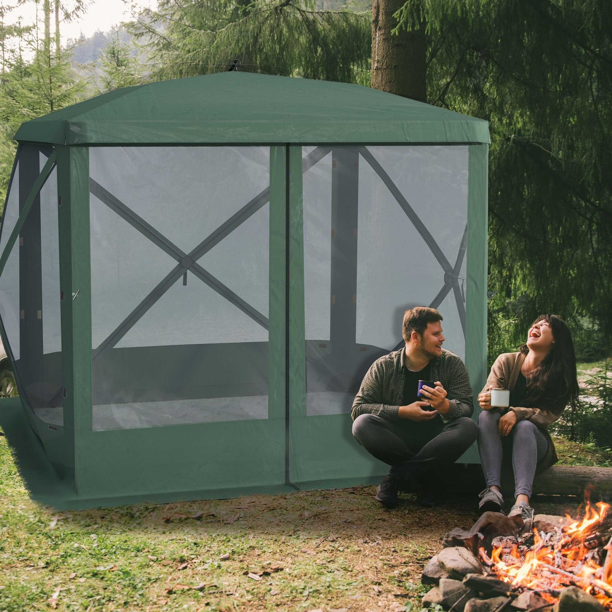 Outsunny Pop-Up Camping Canopy Gazebo – Screen Shelter Party Tent, 1-Person Easy Setup with Ventilating Mesh & Carry Bag