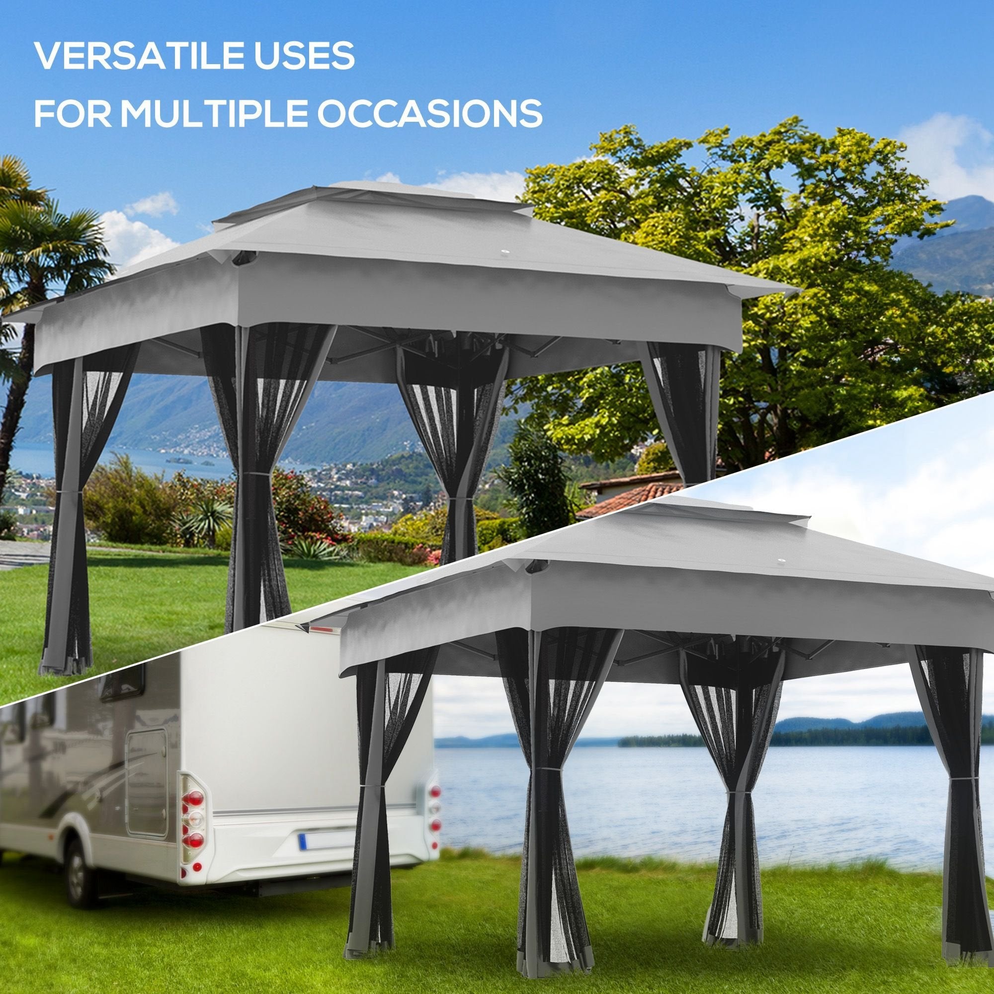 Outdoor Patio Pop Up Canopy Gazebo Shelter with Zipper Netting, Carry Bag