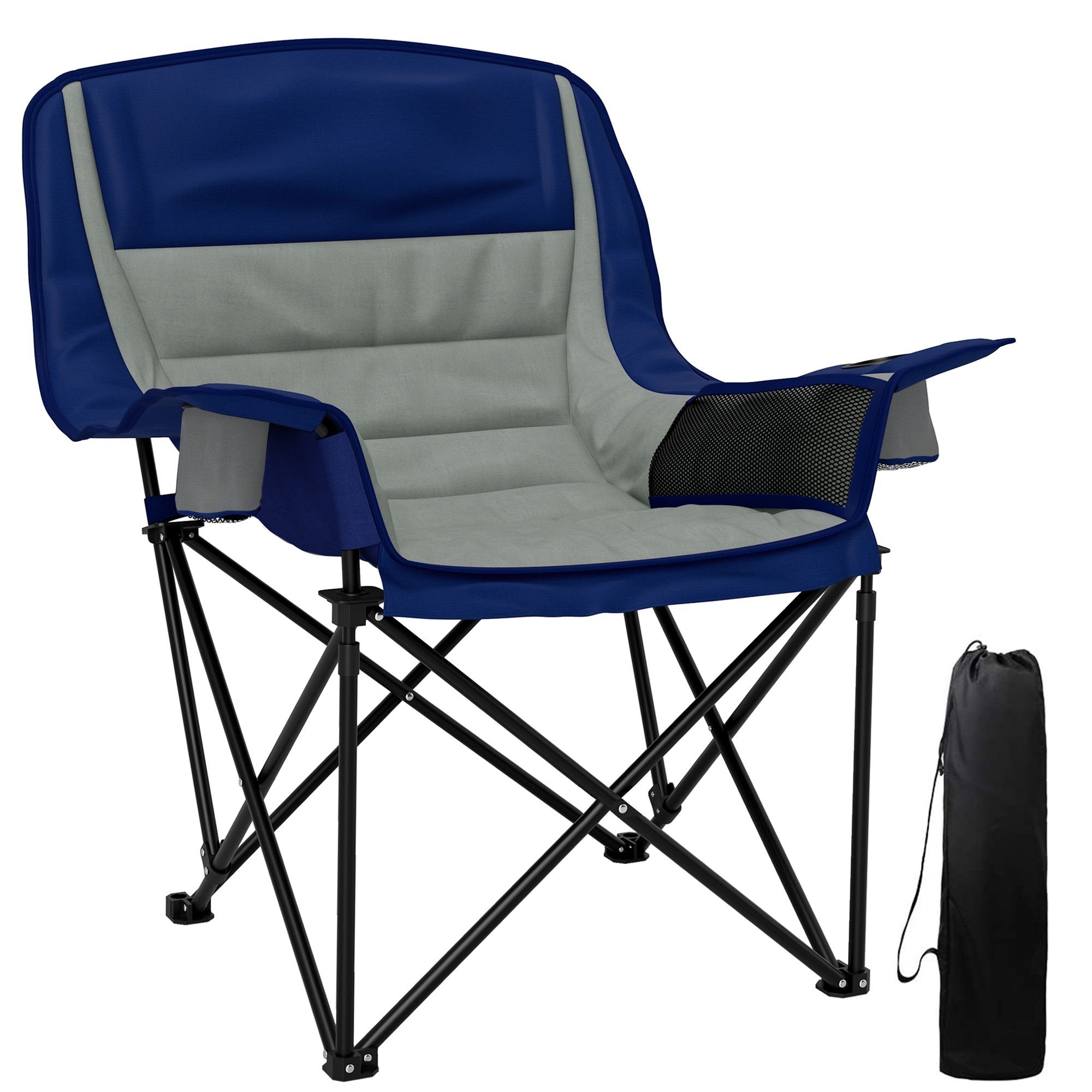 Padded Folding Camping Chair - Portable with Cup Holder & Side Pockets