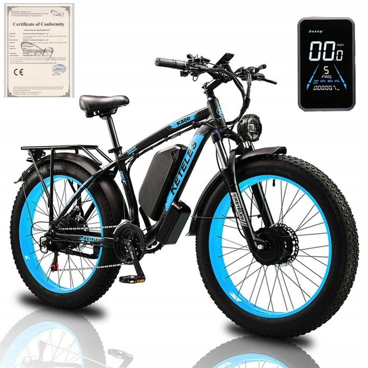KETELES Electric Bike – 48V 23AH Dual 1000W Motors, 26"x4.0 MTB
