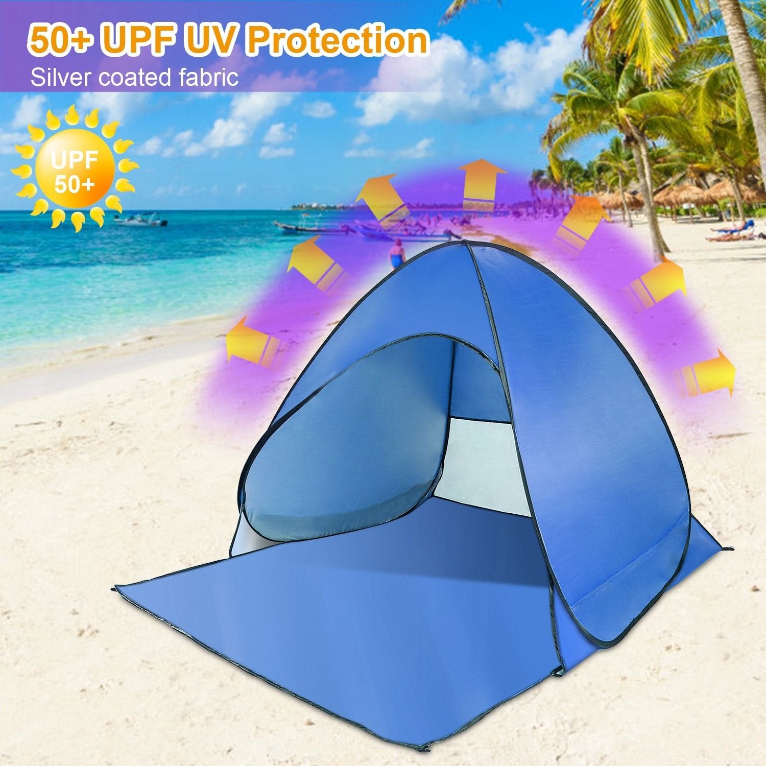 Pop-Up Beach Tent Sun Shade Shelter – Anti-UV, Waterproof with Net Window & Storage Bag for 2-3 People