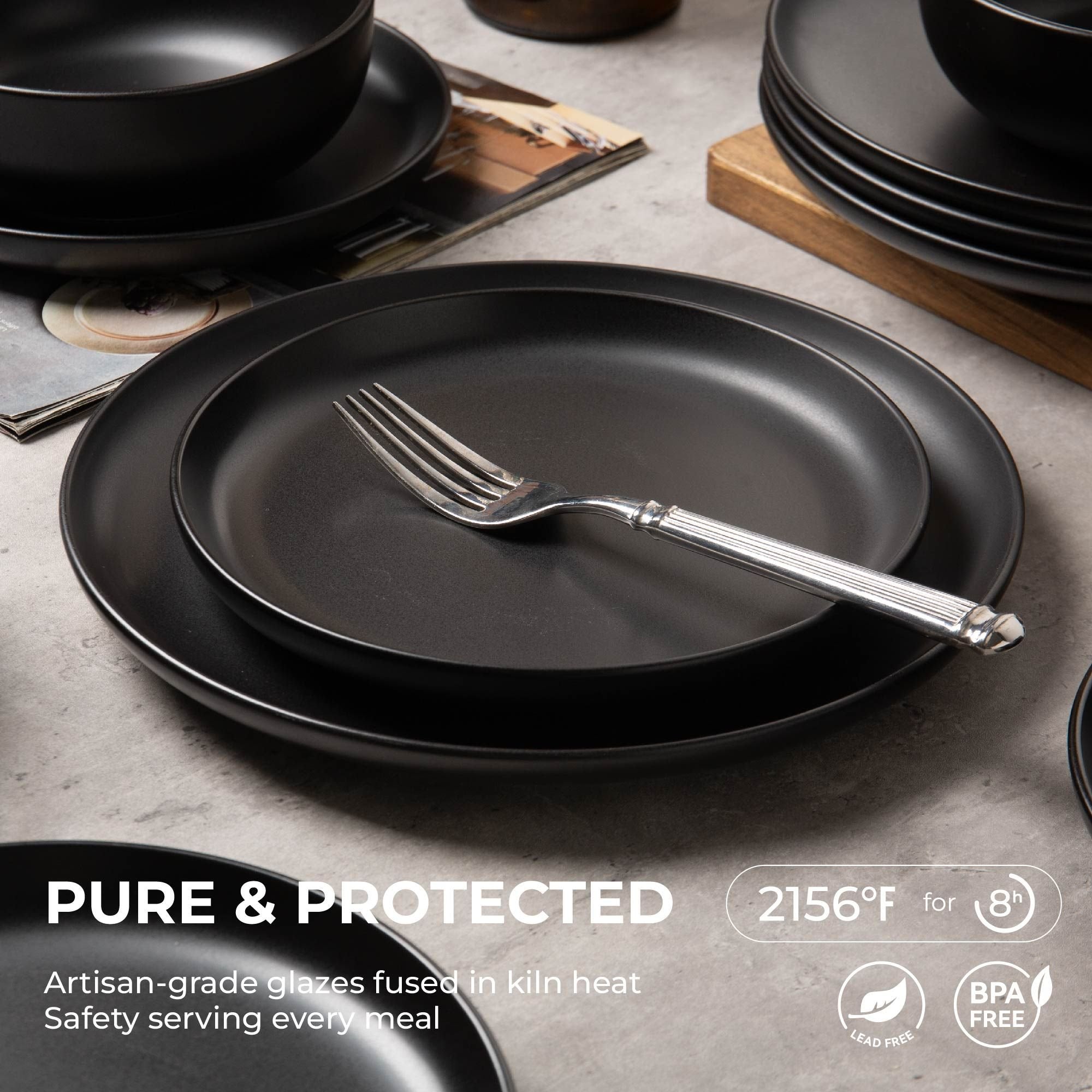 12-Piece Stoneware Dinnerware Set – Microwave & Dishwasher Safe, Non-Toxic, Stackable