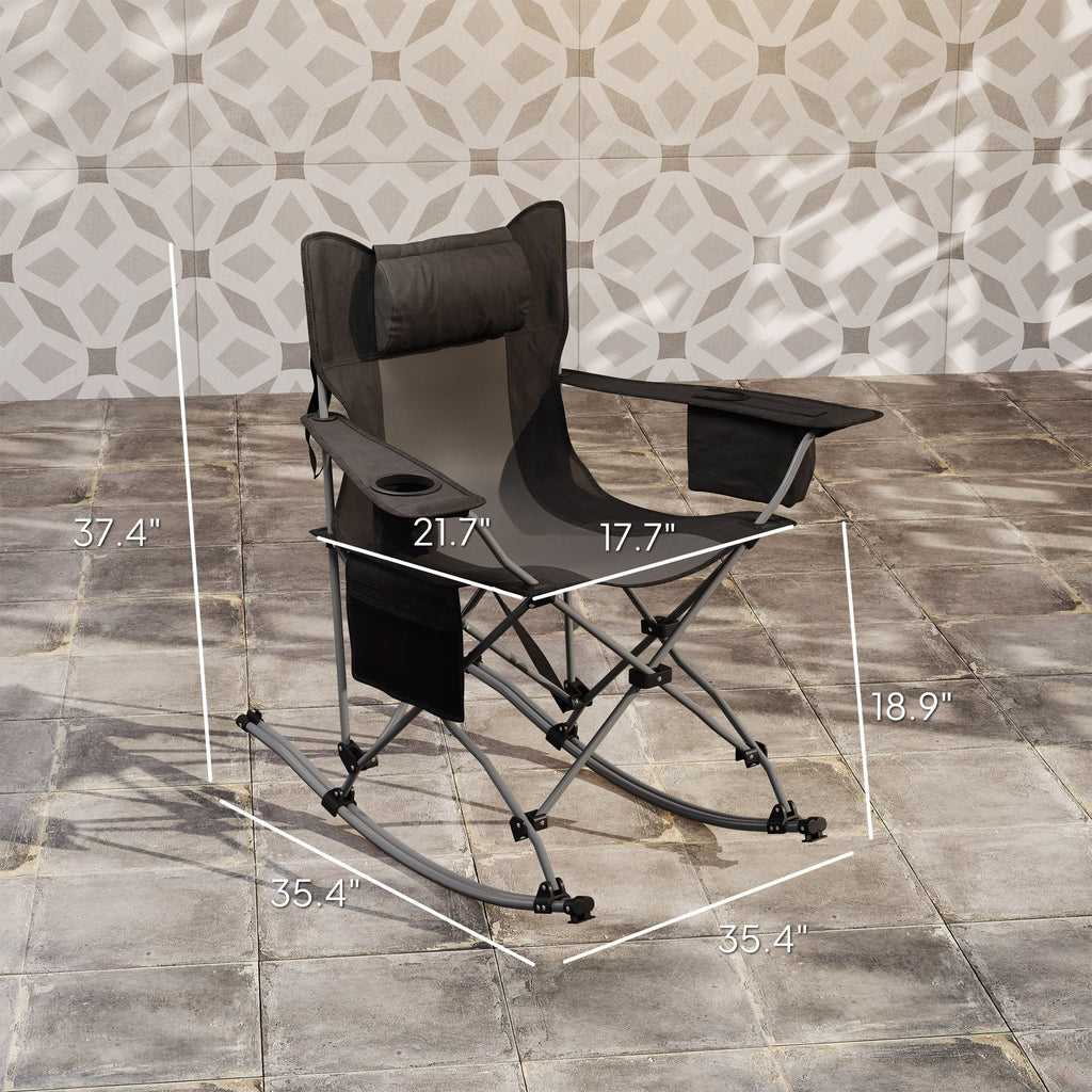 Folding Rocking Camping Chairs - Portable with Headrest, Cooler & Cup Holder