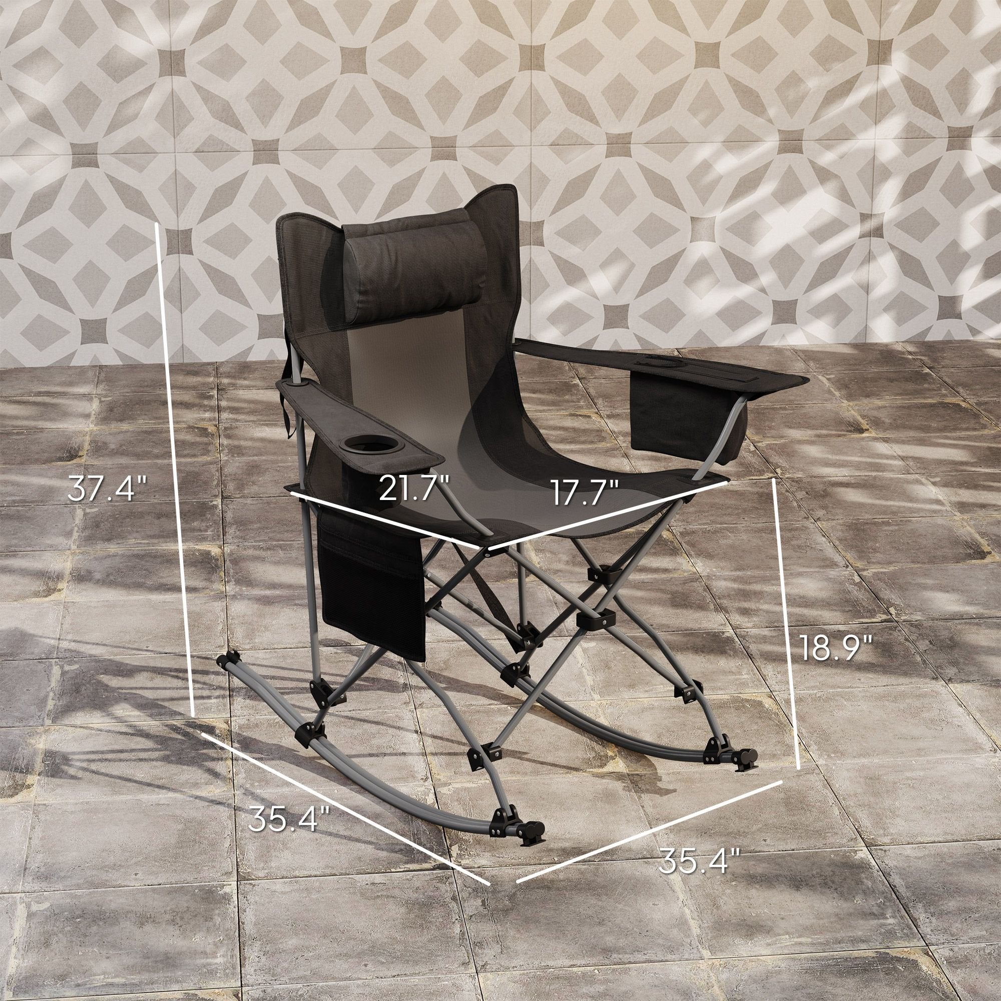 Folding Rocking Camping Chairs - Portable with Headrest, Cooler & Cup Holder