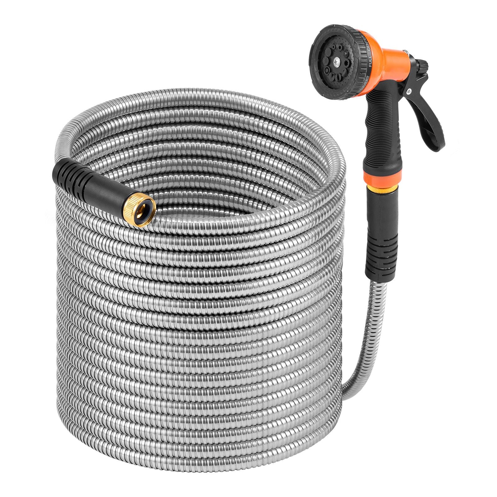 Heavy Duty Stainless Steel Metal Garden Hose with 10-Function Spray Nozzle