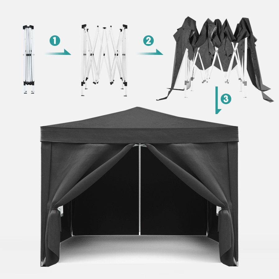 10'x10' EZ Pop Up Canopy with 4 Removable Sidewalls, Carry Bag & Weight Bags