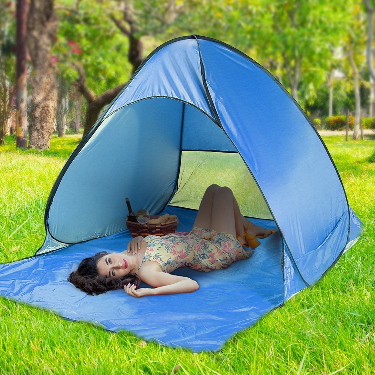 Pop-Up Beach Tent Sun Shade Shelter – Anti-UV, Waterproof with Net Window & Storage Bag for 2-3 People