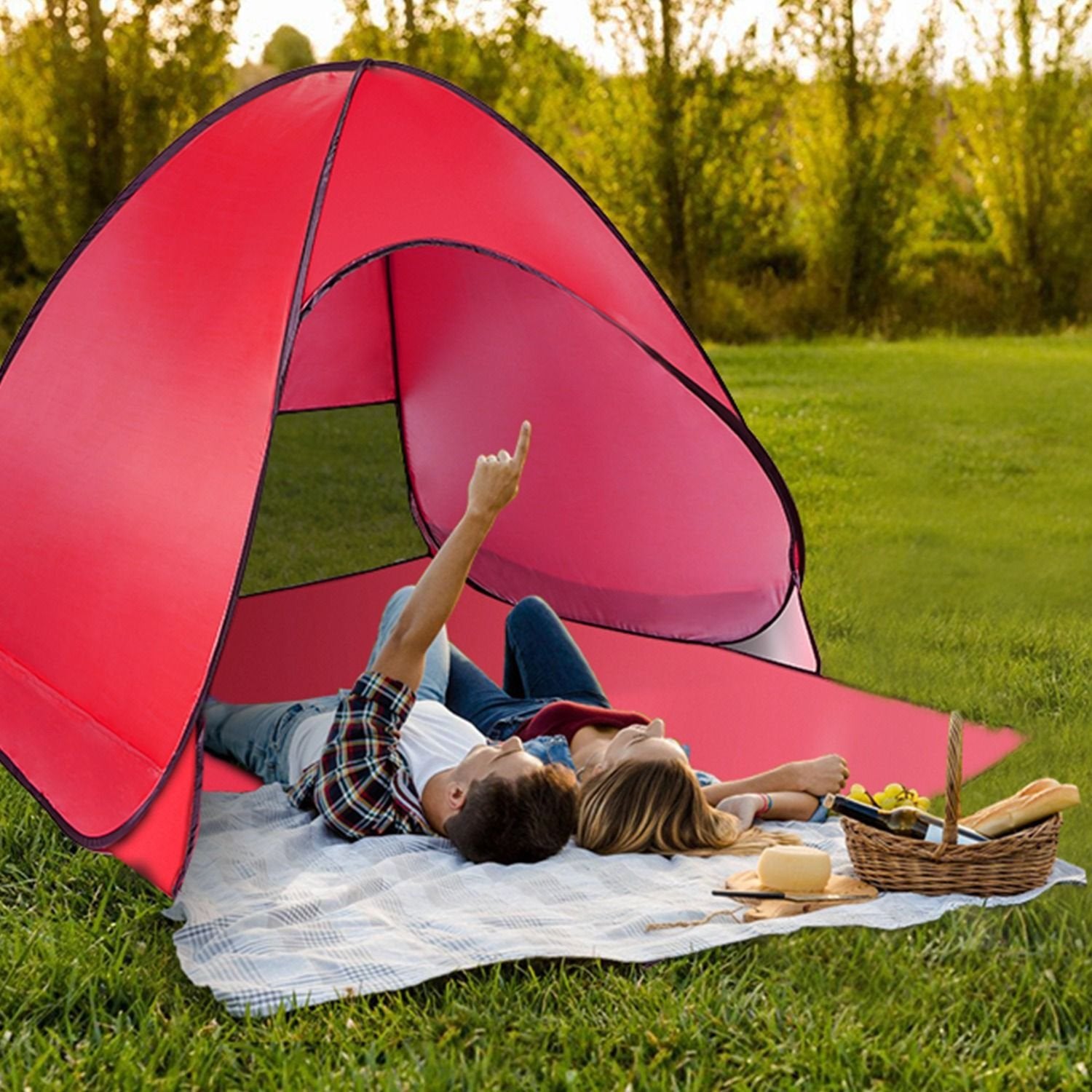 Pop-Up Beach Tent Sun Shade Shelter – Anti-UV, Waterproof with Net Window & Storage Bag for 2-3 People