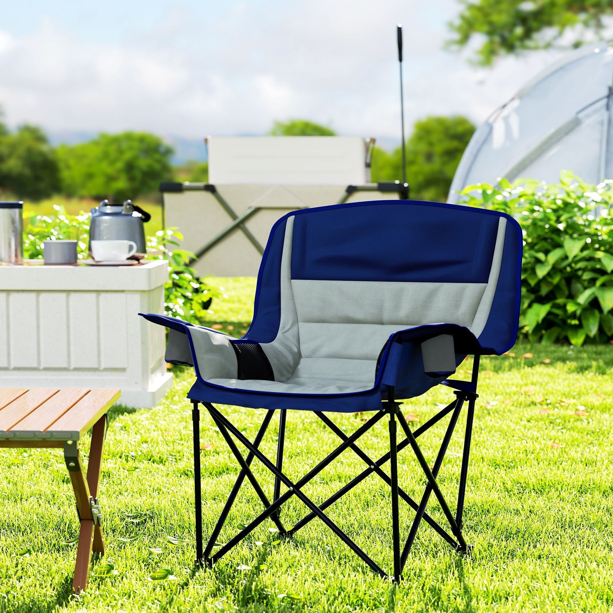 Padded Folding Camping Chair - Portable with Cup Holder & Side Pockets
