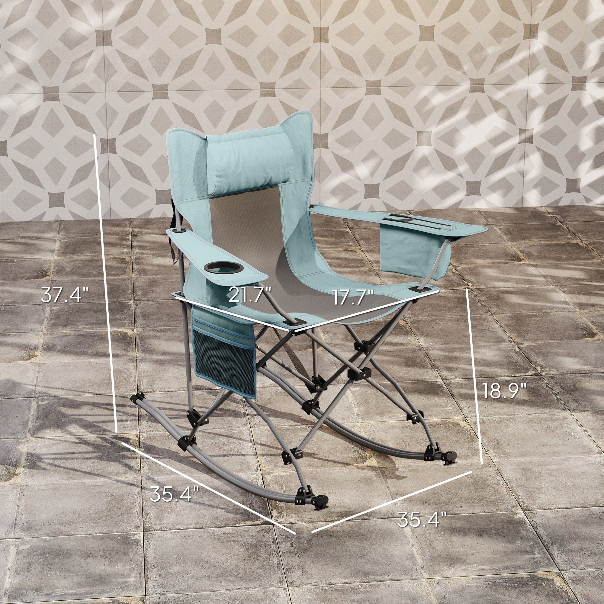 Folding Rocking Camping Chairs - Portable with Headrest, Cooler & Cup Holder