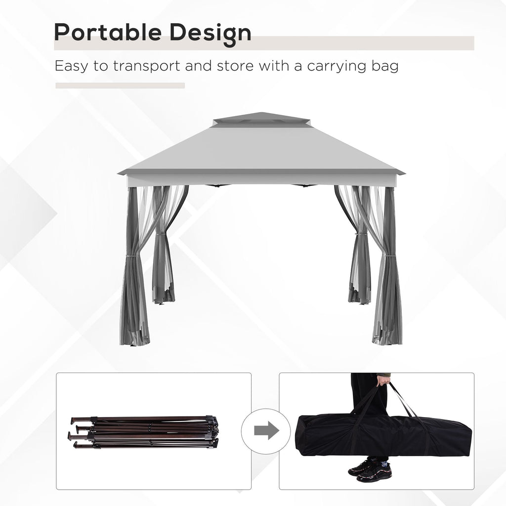 Outdoor Patio Pop Up Canopy Gazebo Shelter with Zipper Netting, Carry Bag