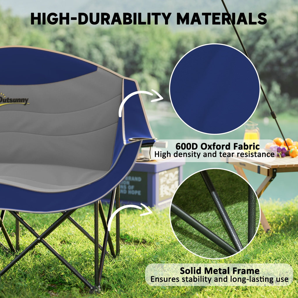 Padded Double Camping Chair - Folding with Armrests & Cup Holders