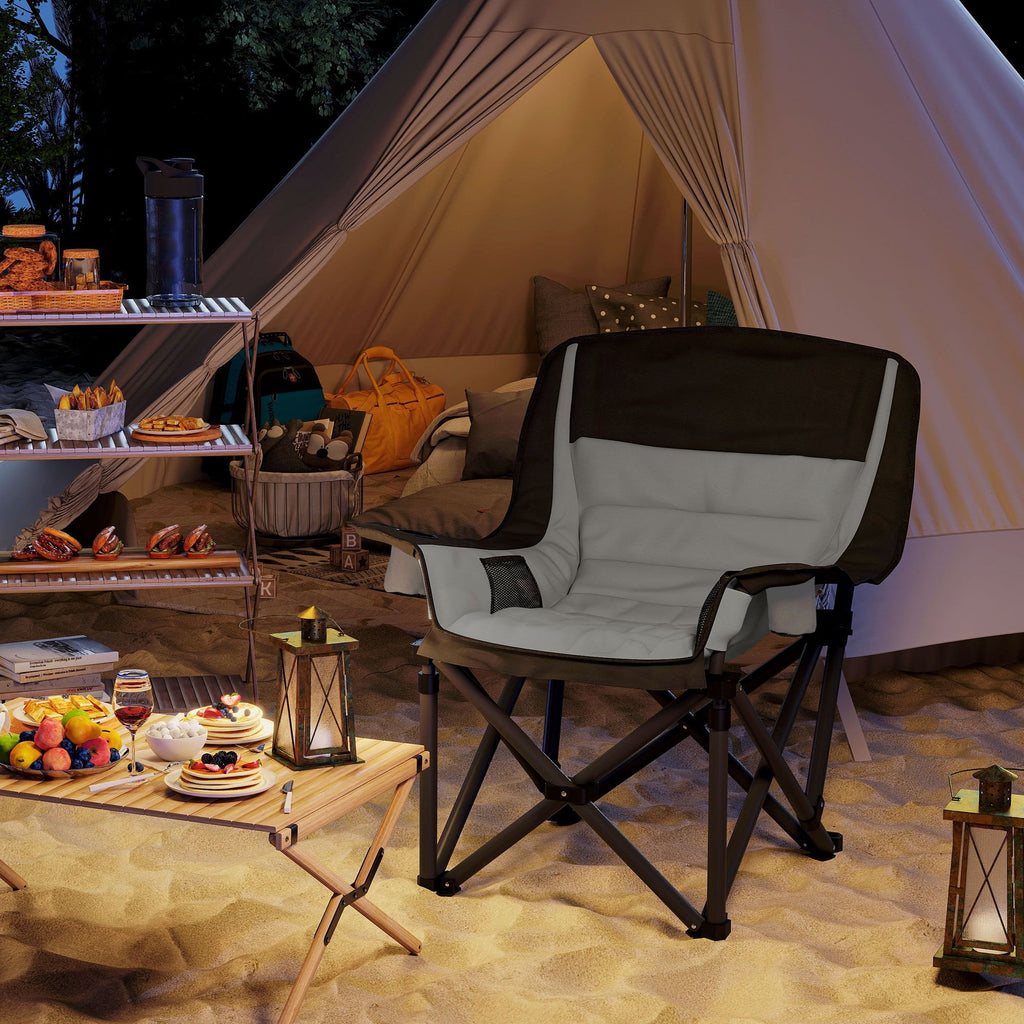 Padded Folding Camping Chair - Portable with Cup Holder & Side Pockets