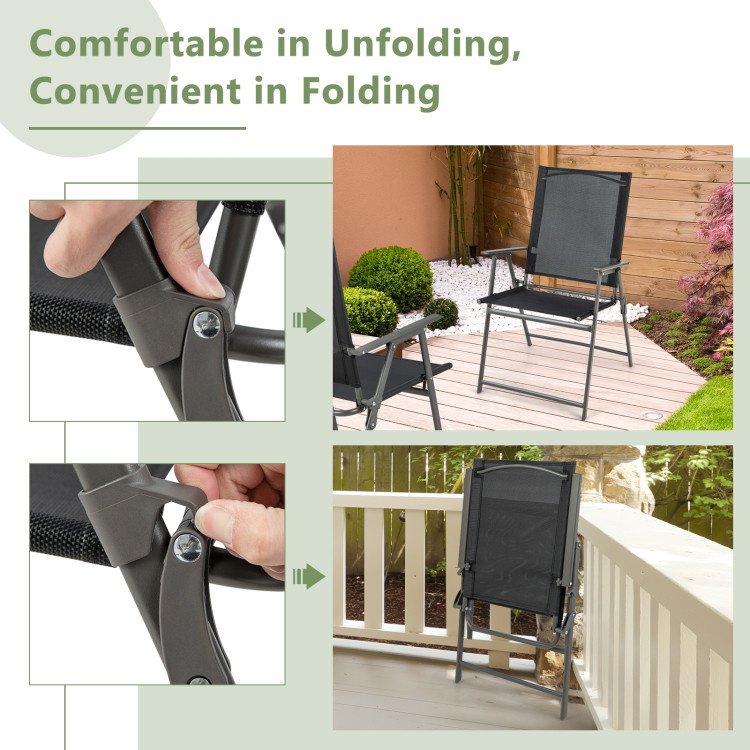 Set of 4 Folding Patio Chairs - Rustproof Metal Frame