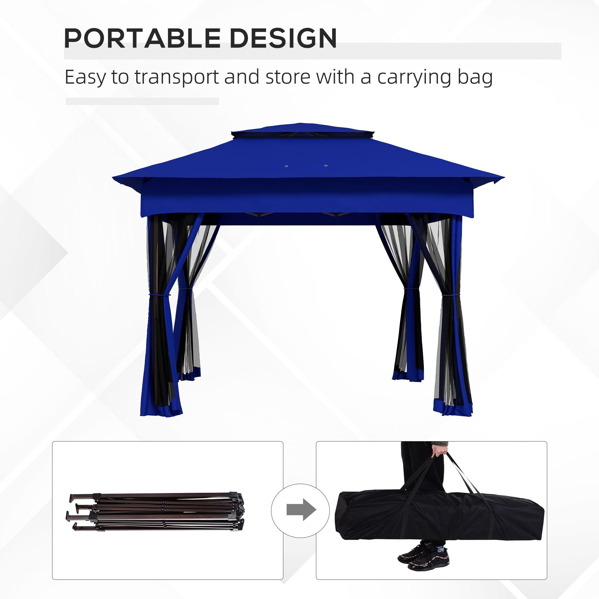Outdoor Patio Pop Up Canopy Gazebo Shelter with Zipper Netting, Carry Bag