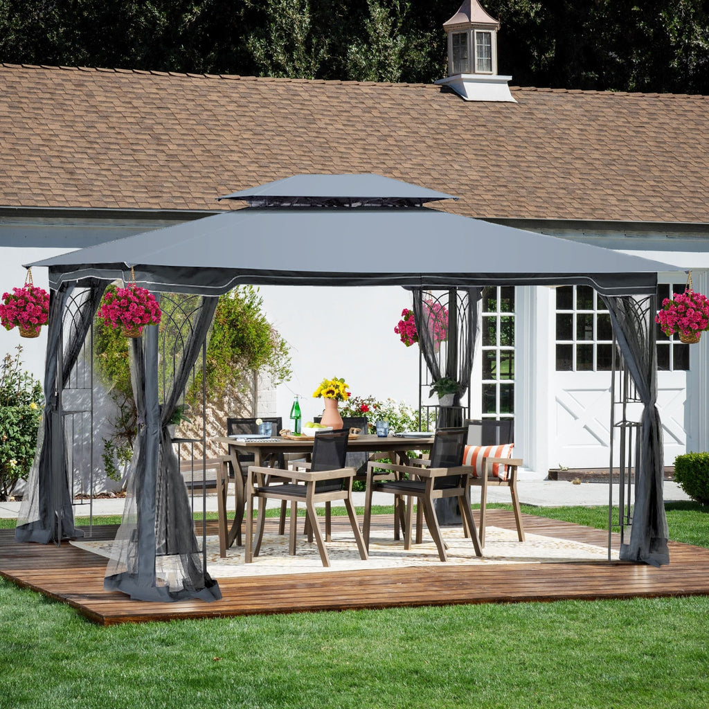 13' x 10' Patio Gazebo Canopy - Double Roof with Mosquito Netting