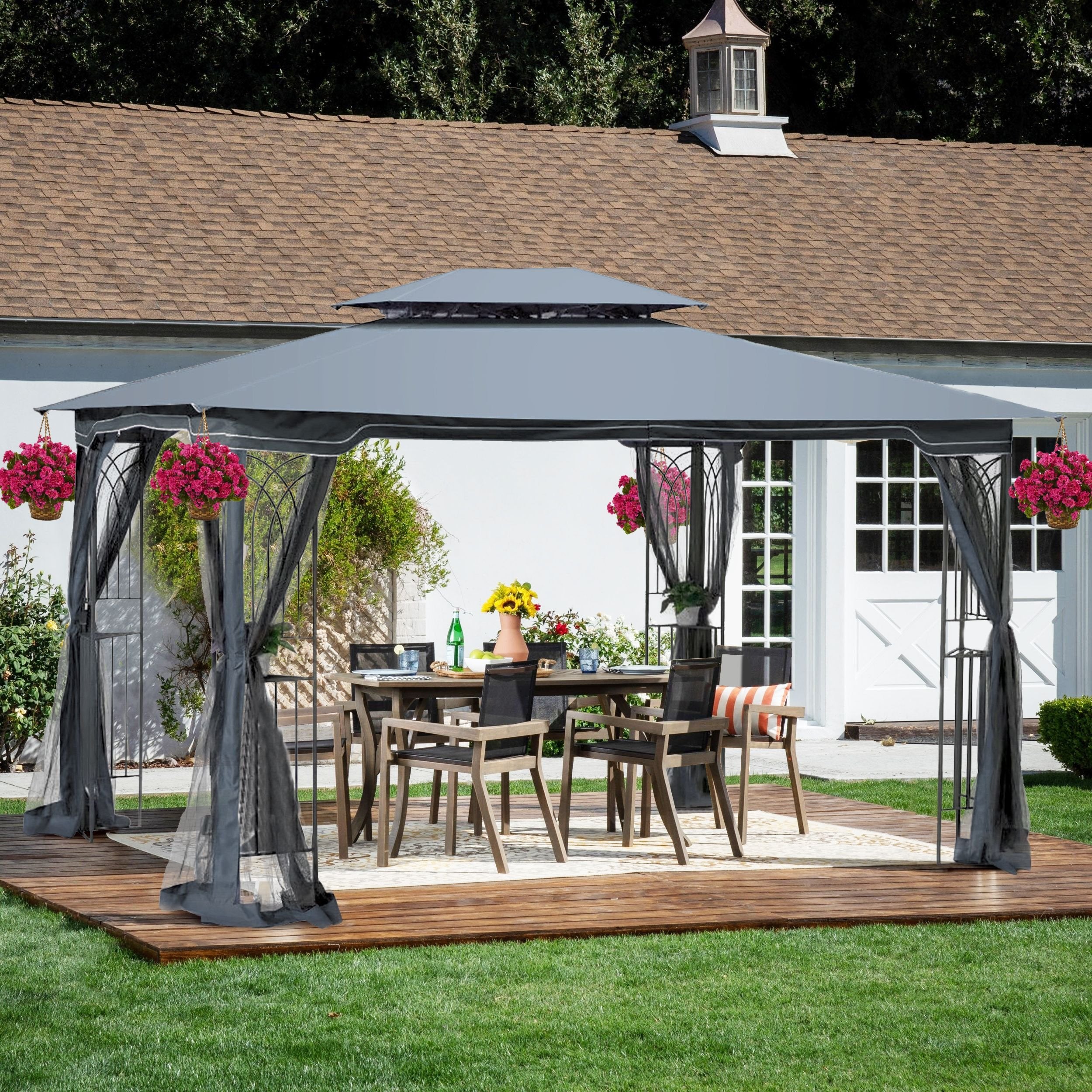 13' x 10' Patio Gazebo Canopy - Double Roof with Mosquito Netting