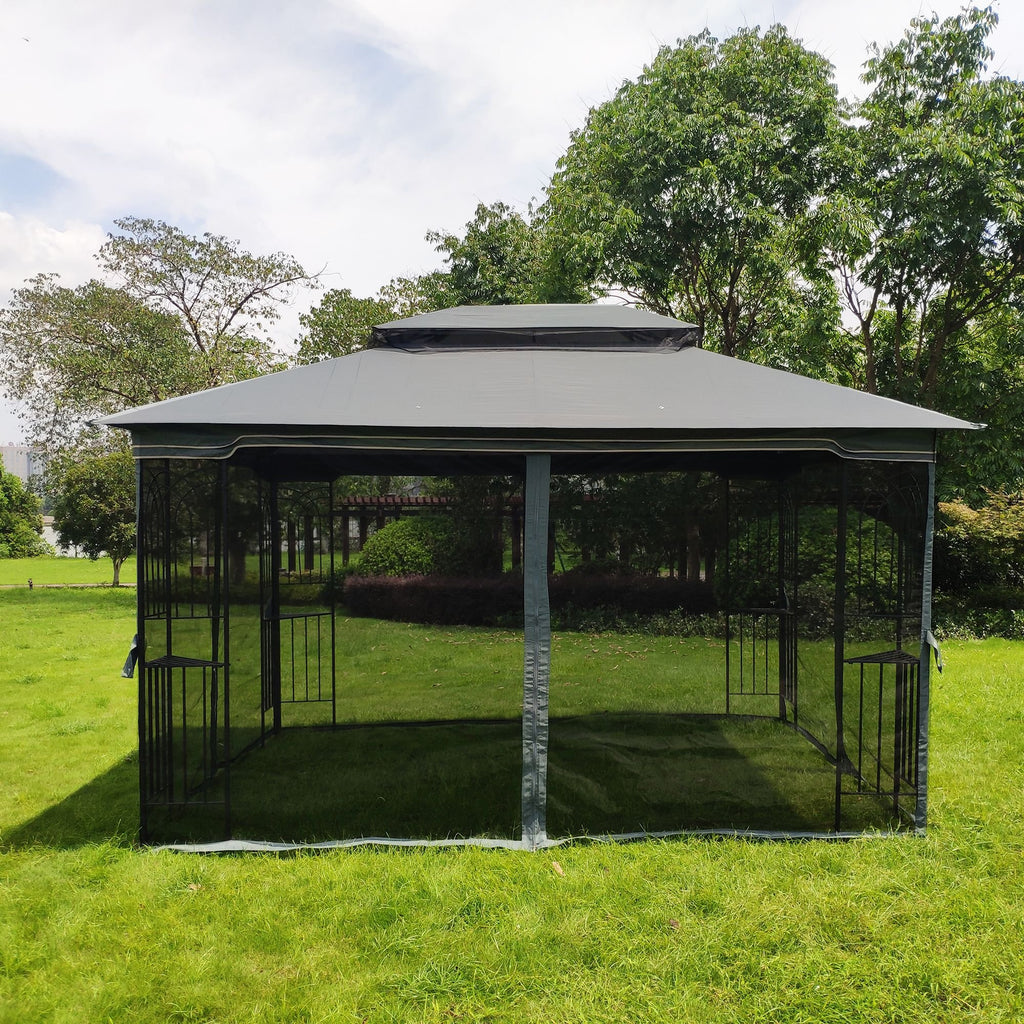 13' x 10' Patio Gazebo Canopy - Double Roof with Mosquito Netting