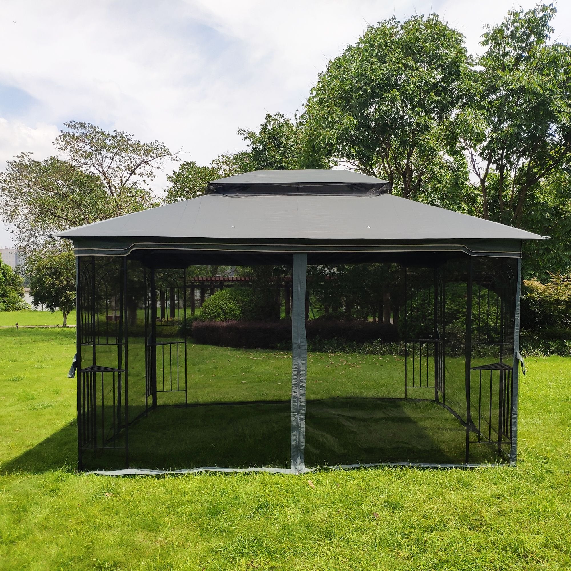 13' x 10' Patio Gazebo Canopy - Double Roof with Mosquito Netting