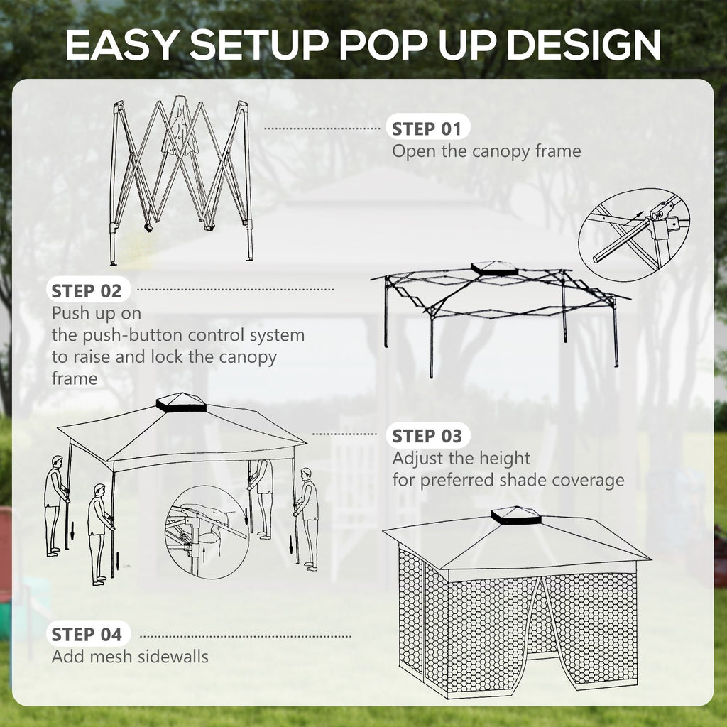 Outdoor Patio Pop Up Canopy Gazebo Shelter with Zipper Netting, Carry Bag