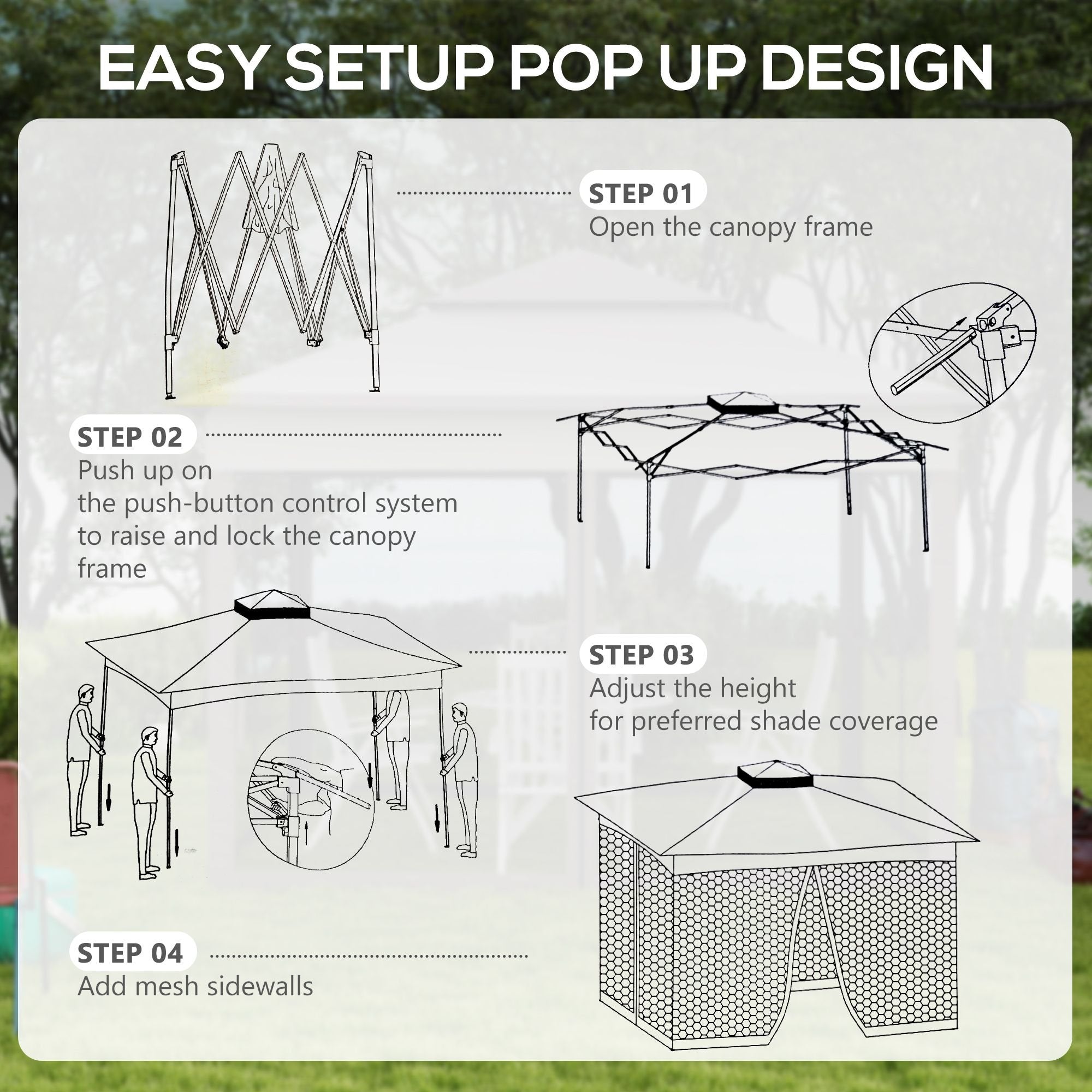 Outdoor Patio Pop Up Canopy Gazebo Shelter with Zipper Netting, Carry Bag