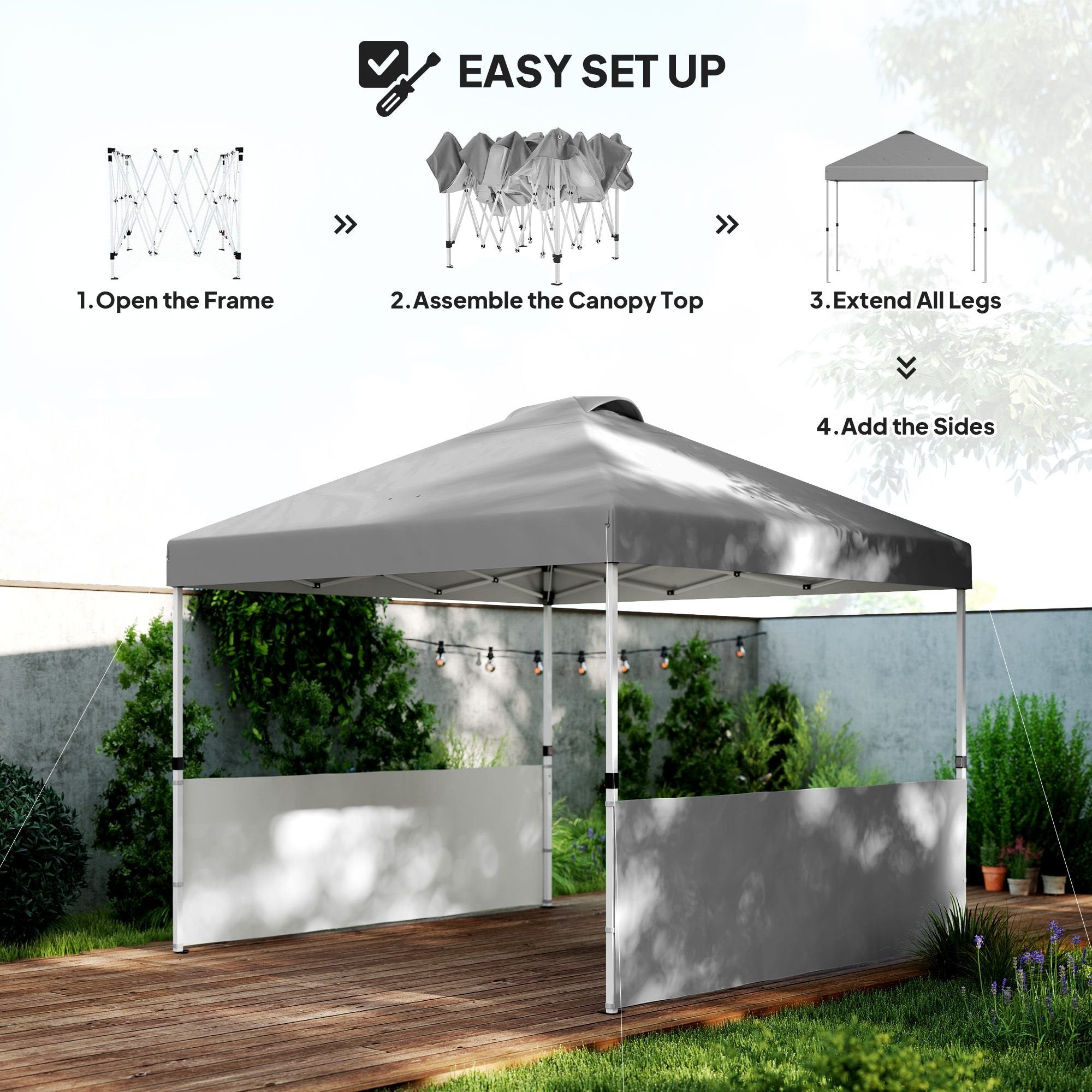 10' x 10' Pop-Up Canopy Tent - UV50+ Sun Shelter with Sidewalls & Wheeled Bag