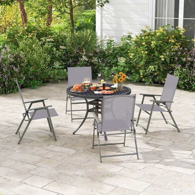Set of 4 Folding Patio Chairs - Rustproof Metal Frame