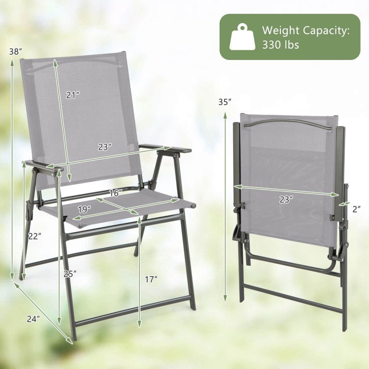 Set of 4 Folding Patio Chairs - Rustproof Metal Frame