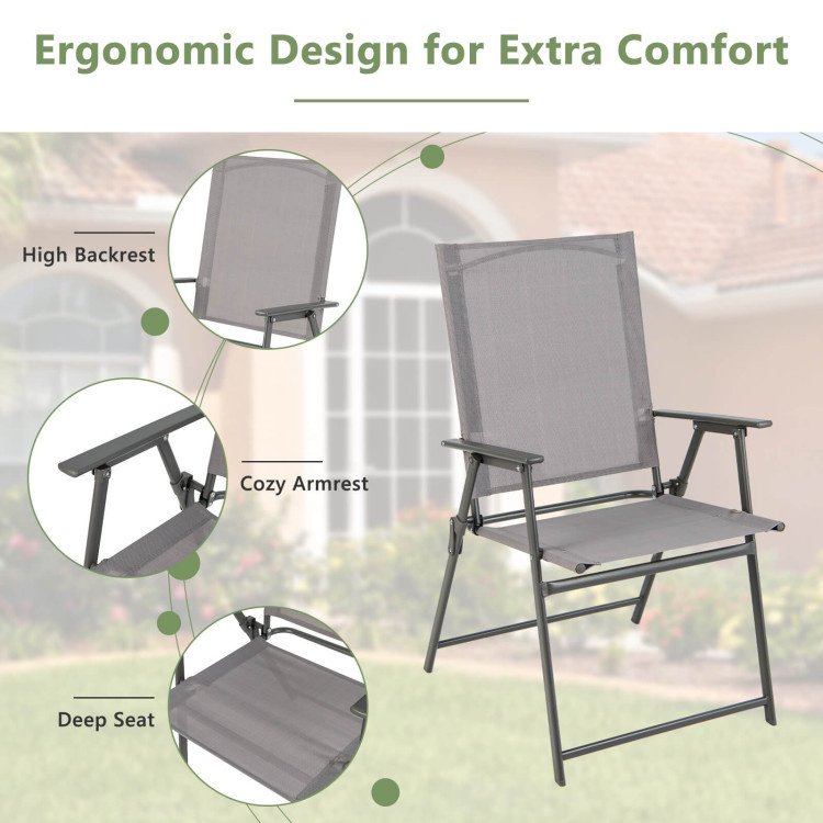 Set of 4 Folding Patio Chairs - Rustproof Metal Frame