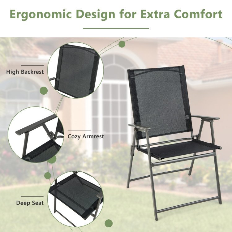 Set of 4 Folding Patio Chairs - Rustproof Metal Frame