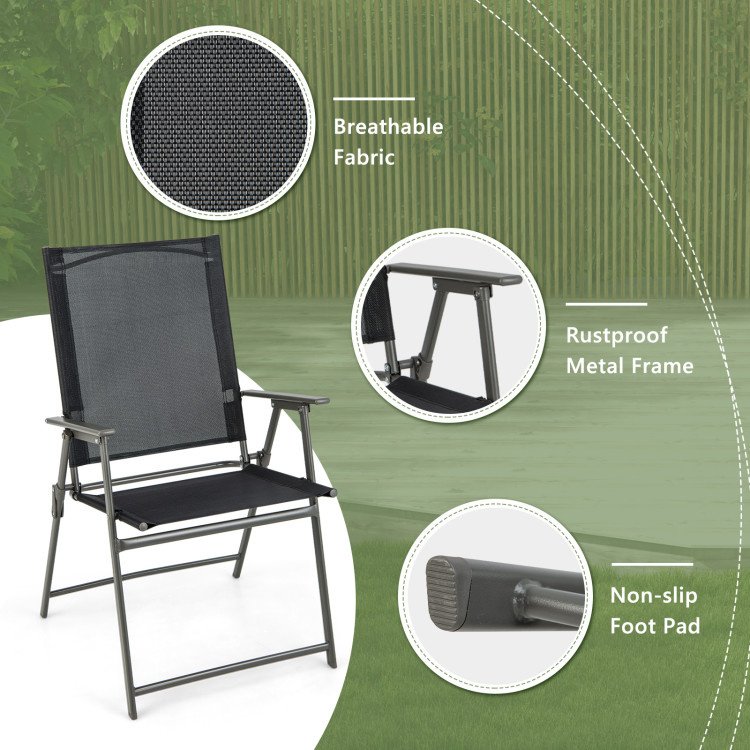 Set of 4 Folding Patio Chairs - Rustproof Metal Frame