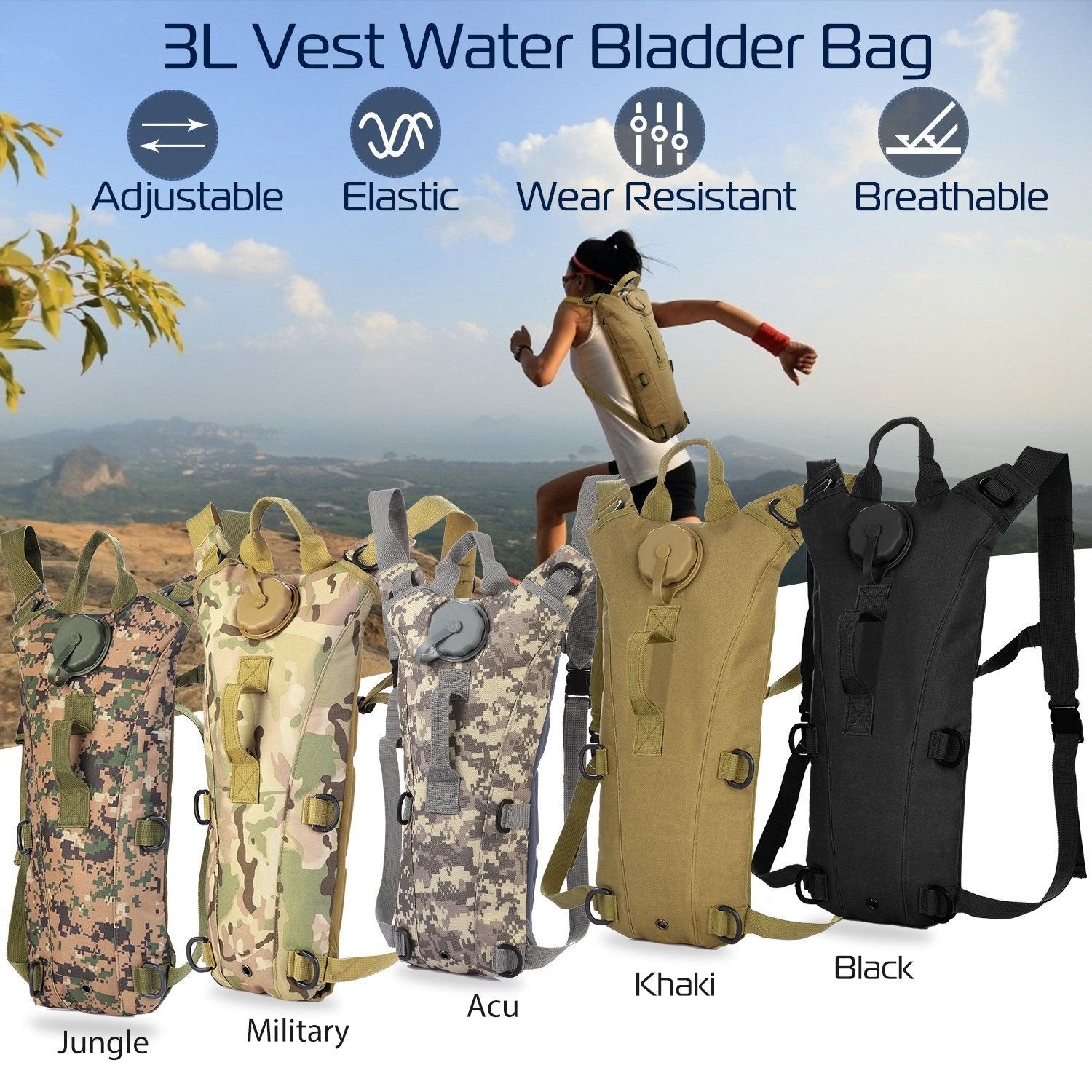 Tactical Hydration Pack 3L Water Bladder Adjustable Water Drink Backpack