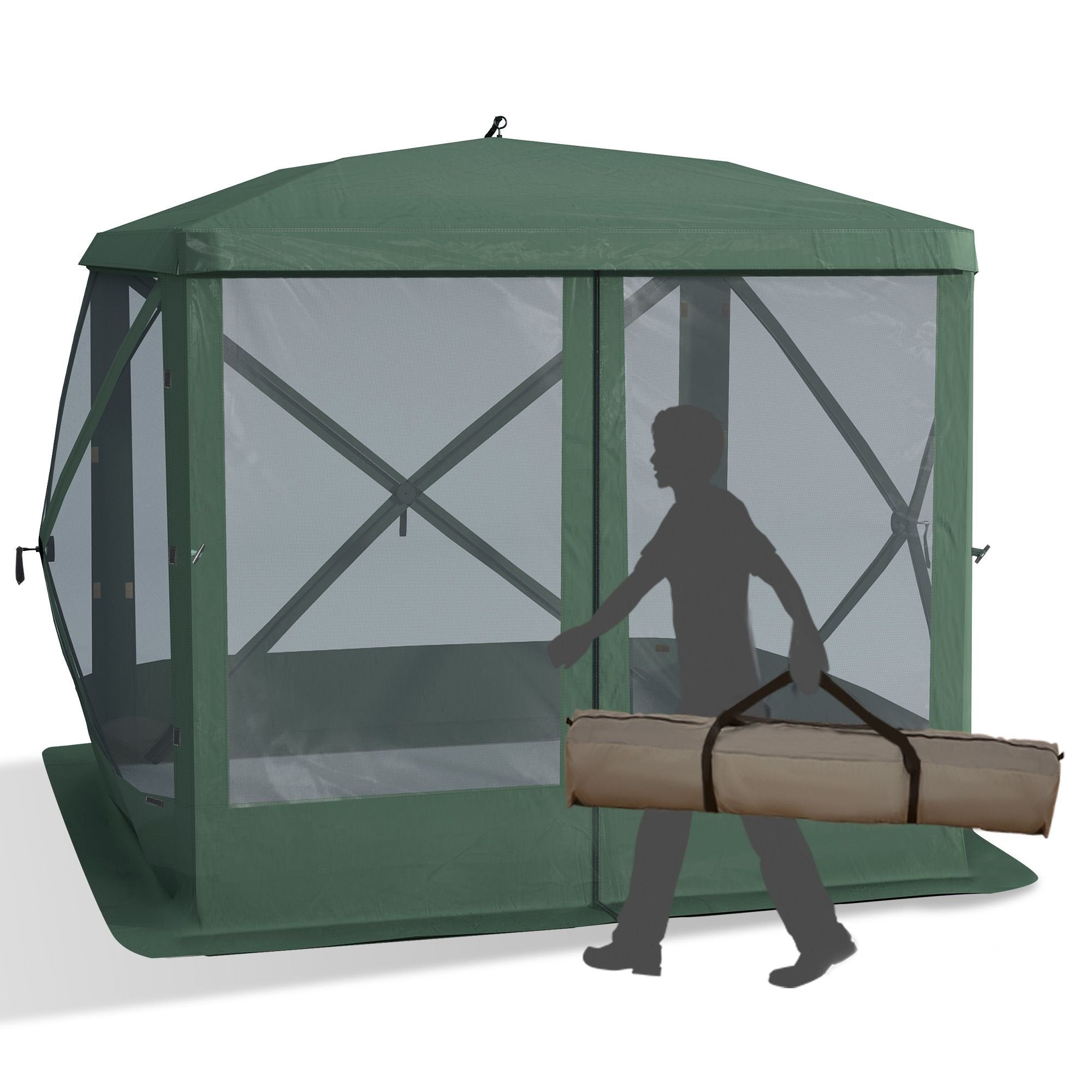 Outsunny Pop-Up Camping Canopy Gazebo – Screen Shelter Party Tent, 1-Person Easy Setup with Ventilating Mesh & Carry Bag