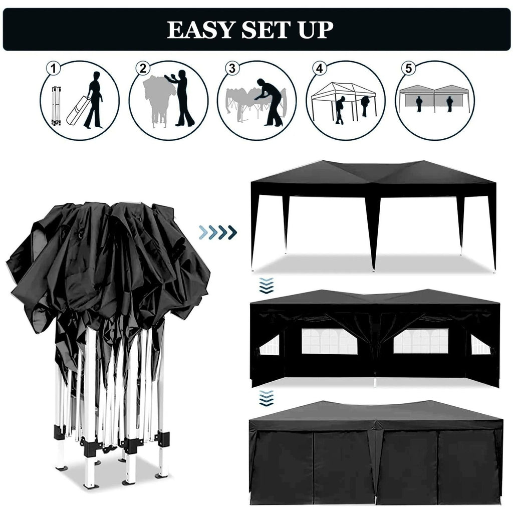 10'x20' EZ Pop Up Canopy with 6 Removable Sidewalls, Carry Bag & Weight Bags