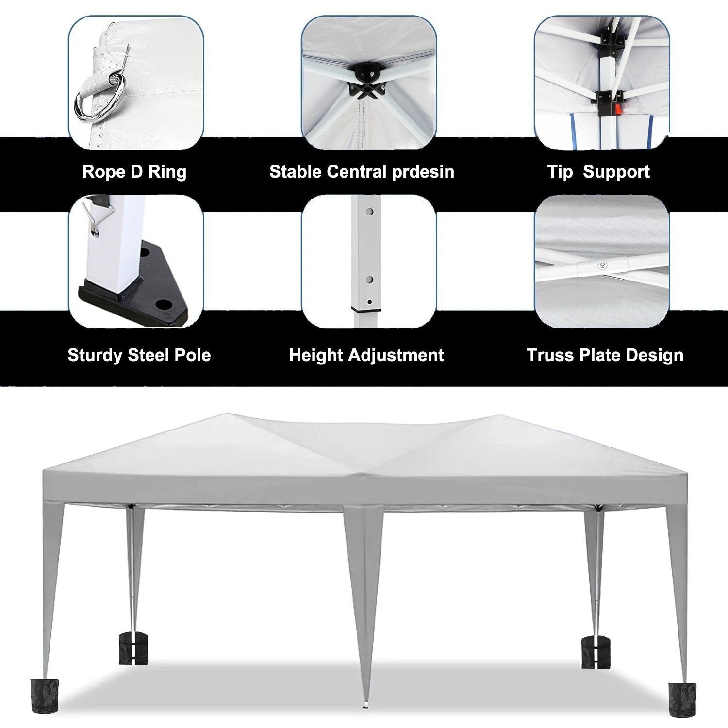 10'x20' EZ Pop Up Canopy with 6 Removable Sidewalls, Carry Bag & Weight Bags