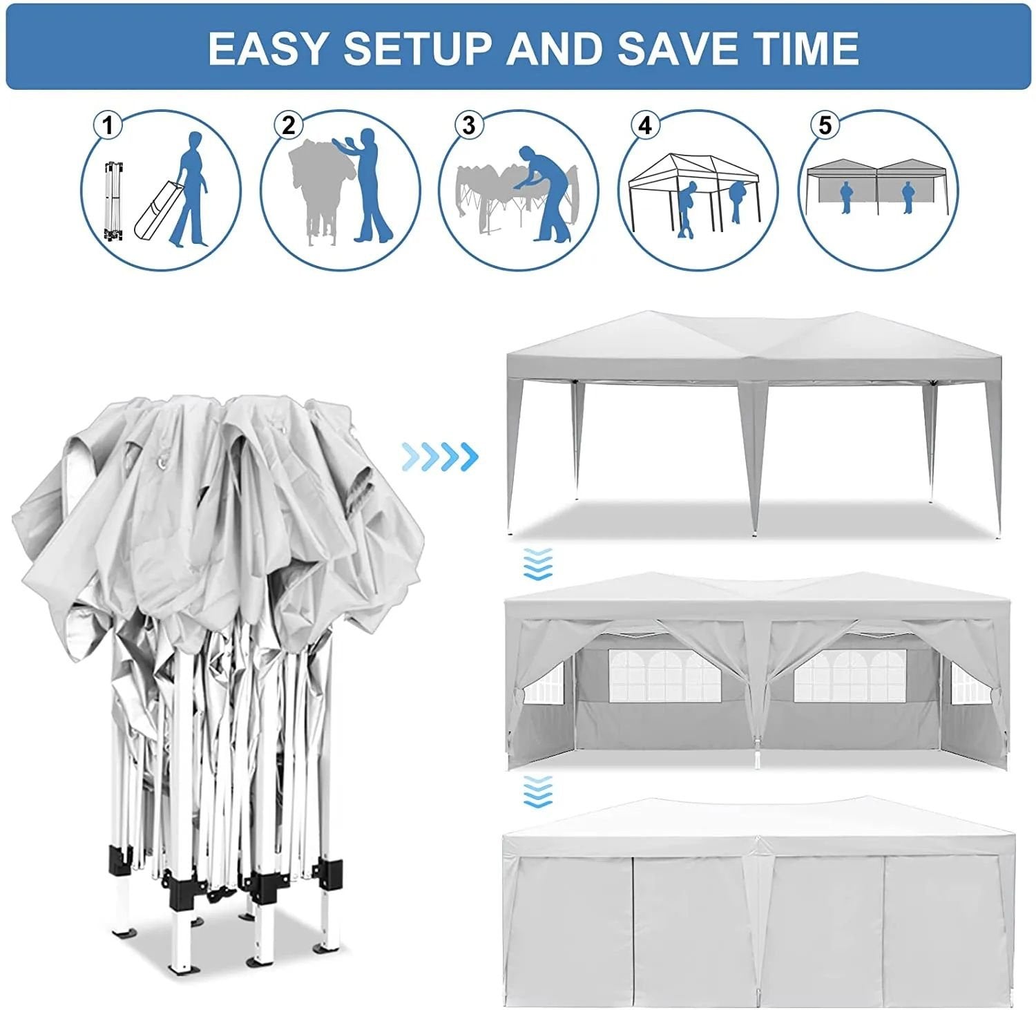 10'x20' EZ Pop Up Canopy with 6 Removable Sidewalls, Carry Bag & Weight Bags