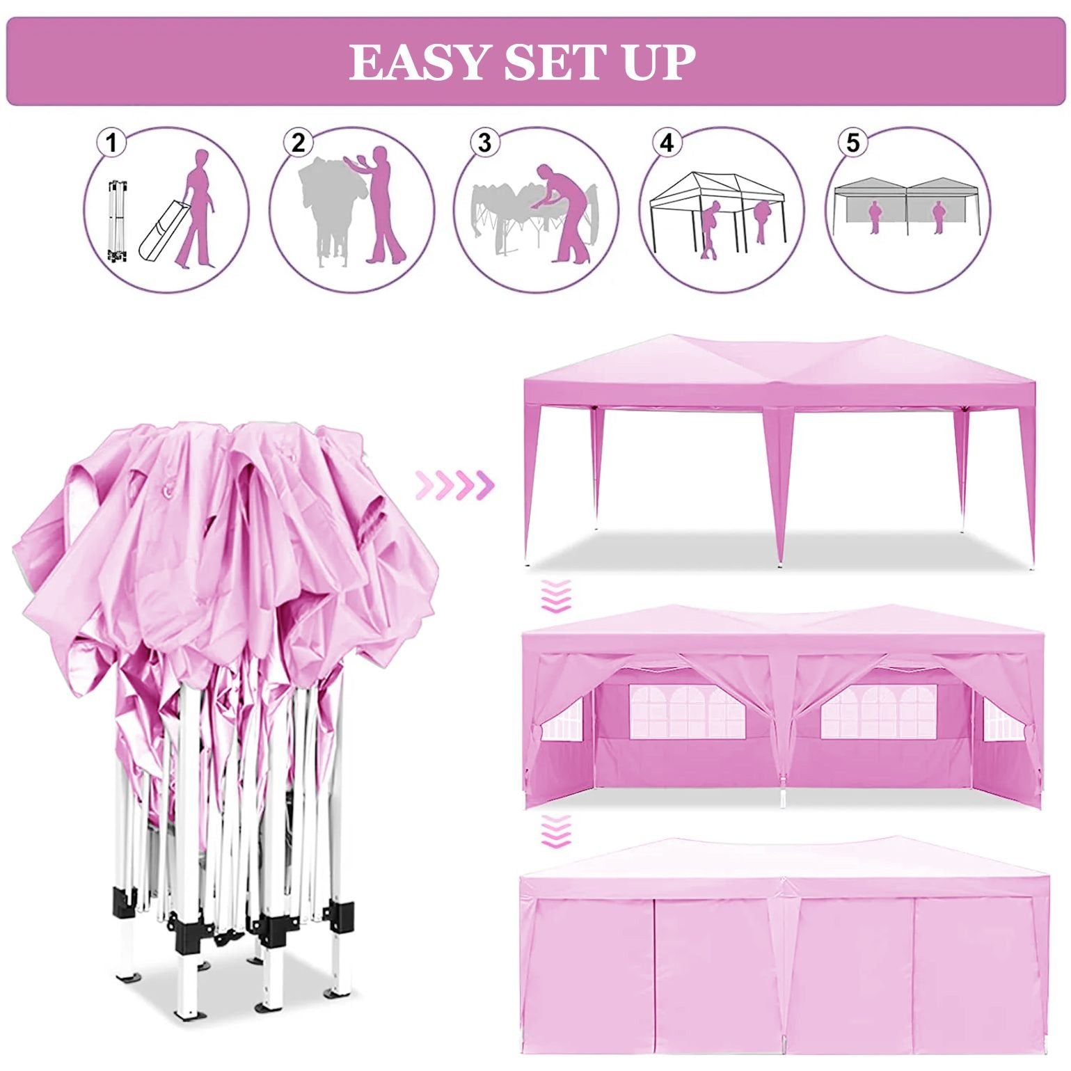 10'x20' EZ Pop Up Canopy with 6 Removable Sidewalls, Carry Bag & Weight Bags